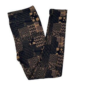 LuLaRoe Patchwork Scarecrow Tribal Black Tan Geometric Tall & Curvy Leggings TC